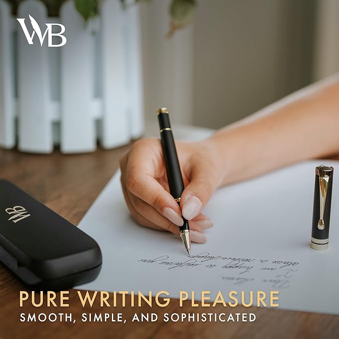 Wordsworth and Black Rollerball Pen-Stunning Luxury Pen Bamboo Blackwood Gold Finish, Refillable, Best Roller Ball Gift Set Pen for Men & Women, Ink Refill, Point Office Pens for Writing