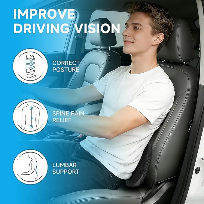 Livtribe Car Seat Cushion - Memory Foam Seat Pad for Sciatica & Lower Back Pain Relief - Driving Cushion with Breathable Mesh Cover - Road Trip Essentials for Drivers (3D Black)