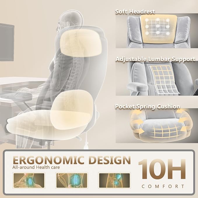 Fabric Big and Tall Office Chair 600LBS Capacity with 5D Flip Arms,Heavy Duty Cloth Computer Chair,Plus Size High Back Desk Chair with Wide Pocket Spring Seat
