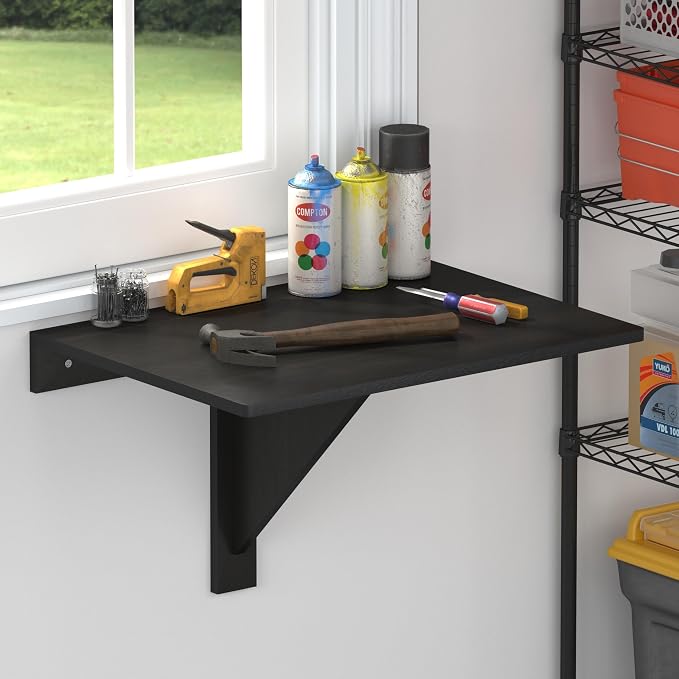 Furinno Hermite Black Folding Table, Wall Mount Floating Table, 23.6 x 30.4 x 17.3, Easy Assembly, for Living Room, Office, Bedroom, Apartment, Black Espresso