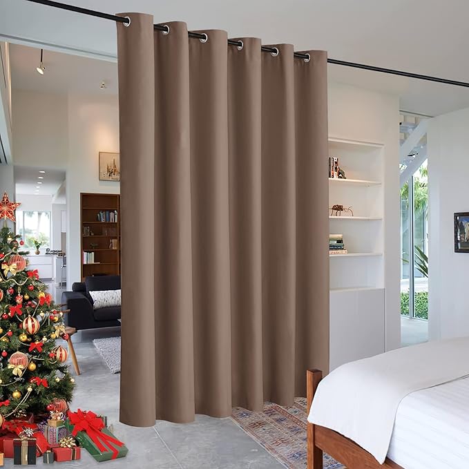 RYB HOME Blackout Room Divider Curtain Portable Light Block Thermal Insulated Energy Efficiency Drape for Coffee Shop Office Loft Shared Apartment, Wide 120 inches x Long 96 inches, Cappuccino