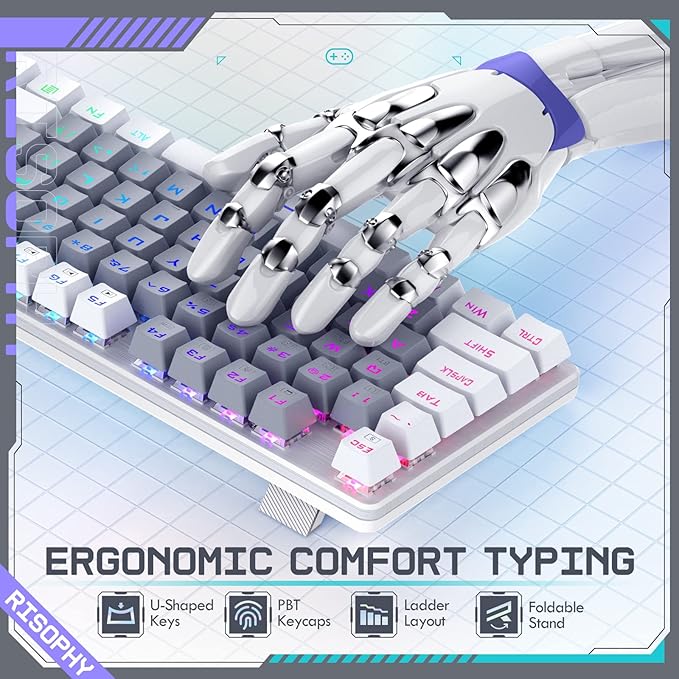 RisoPhy Wireless Mechanical Keyboard, Triple Mode 2.4G/USB-C/Bluetooth Gaming Keyboard, 104 Keys Programmable, Customize RGB Backlit, Red Switch, Bicolor PBT Keycaps, Rechargeable Wired for Laptop PC