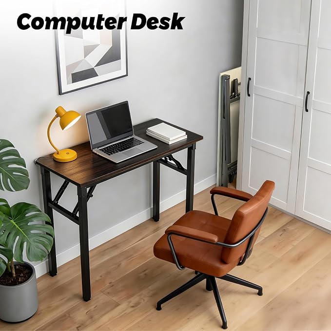 Folding Desk, 39 Inch Foldable Computer Table No Assembly Required,Black Walnut Small Desk for Home Office,Space-Saving Table for Bedroom, Dorm, RV