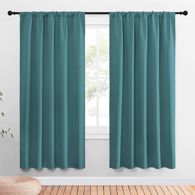 NICETOWN Window Curtains Blackout Drapes - Thermal Insulated Solid Rod Pocket Blackout Curtains/Draperies for Living Room (Sea Teal, One Pair, 52 by 72-Inch)