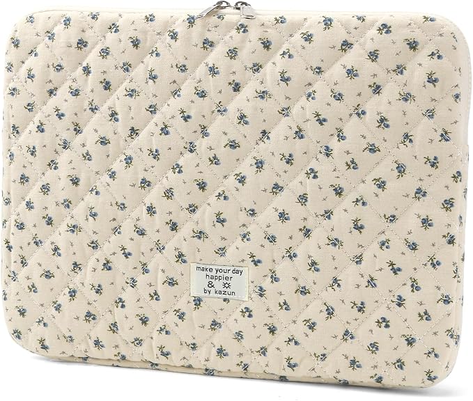 Puffy Laptop Sleeve 15-15.6 Inch Cute Quilted Laptop Protective Case Padded Floral Computer Sleeve for MacBook (A-Blue, 15 Inch)