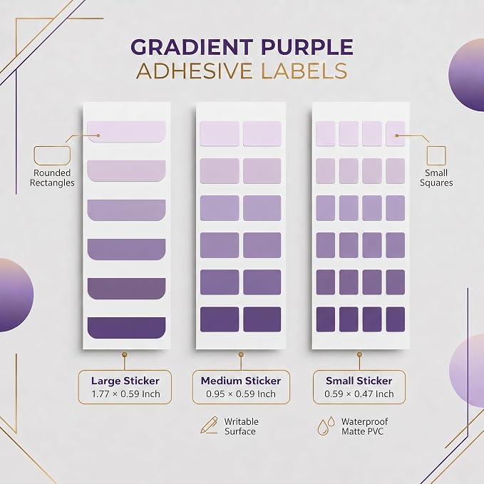 420Pcs Gradient Index Tabs, Translucent Sticky Note Tabs for Annotating Books & Bible, Aesthetic Reading, Study, Journaling & Office Supplies, 3 Size Clear Page Markers Stickers (Purple)