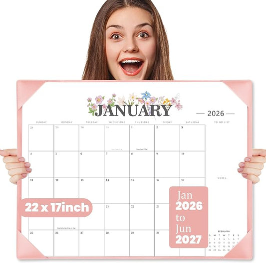 Desk Calendar 2026-2027 - 18 Month Desktop Calendars (Jan 2026–Jun 2027),Large 22x17 Monthly Calendar with Home & Office Floral Desk Pad Calendars (Pink, 22 * 17)