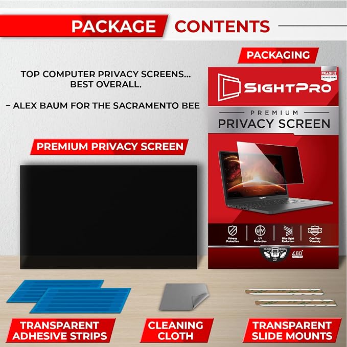 SightPro 13.3 Inch 16:9 Laptop Privacy Screen Filter - Computer Monitor Privacy Shield and Protector - High Clarity