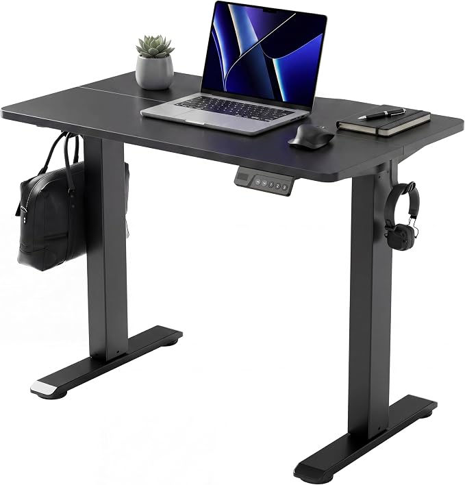 Claiks Electric Standing Desk 35x20 Inch Adjustable Desk, Black | 156lbs weight capacity, 3 memory presets, industrial steel frame, cable management hub, adjustable height , easy assembly