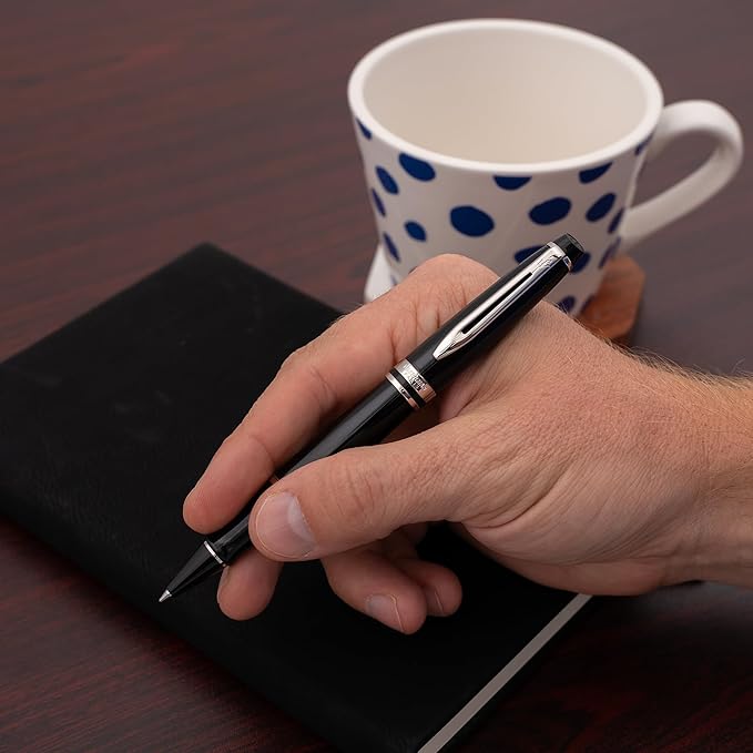 Engraved Waterman Expert Capped Rollerball Pen in Black Lacquer with Chrome Trim. Luxury Business Gift for Executives, Board Members, or Trustees.