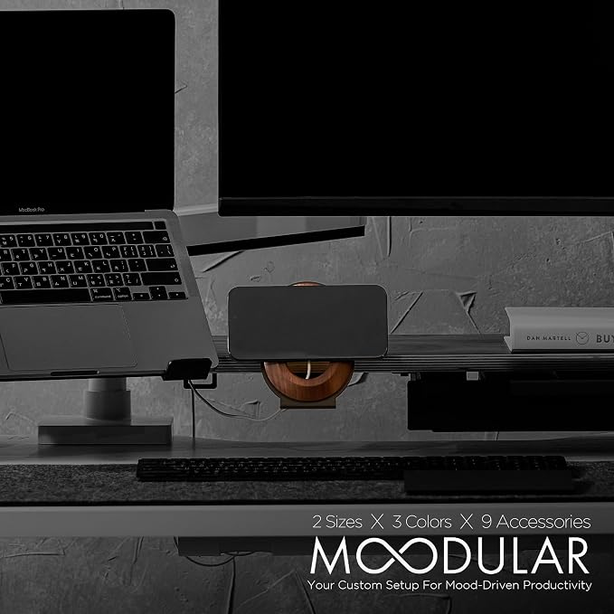 Moodular Phone Stand Add-On for MagSafe & Rails, Do Not Use Alone | Accessory Only, Charger Not Included, Ergonomic Viewing Angle, Flexible Positioning, Wood & Steel Design, Black, MSA-MS