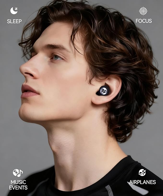 Ear Plugs 50dB Noise Cancelling - Reusable Soft Silicone Earplugs for Sleeping, Concert, Snoring, Shooting, Work, Motorcycle, Airplane | 7 Eartips & Portable Case (Black)