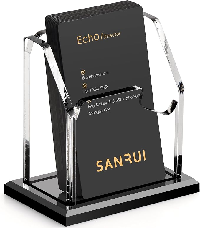 SANRUI Vertical Business Card Holder for Desk, 1-Slot Black Base | Holds 60 cards, professional desktop display stand for office reception & trade shows, ideal for gift card name card