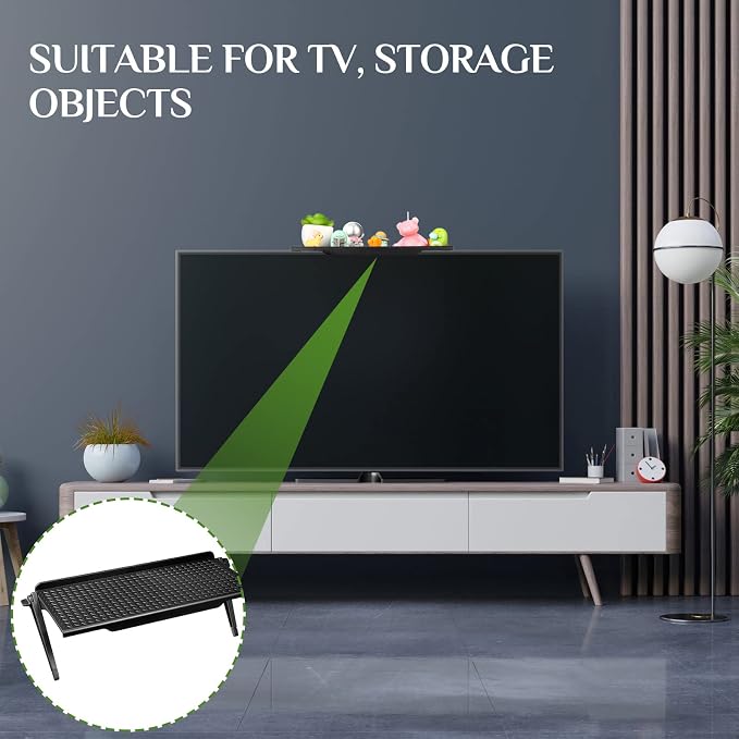 Hoteam 6 Pieces TV Top Screen Shelf Adjustable Monitor Top Shelf Plastic TV Video Game Storage Game Console Black Router Stand Audio Video Shelving for Media Boxes Router(11.8 x 4.5 inch)