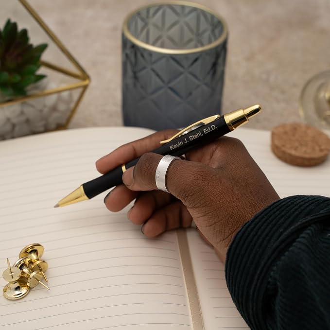 Dayspring Pens Monroe Black Ballpoint Pen, 18K Gold Accents, Click Action — Professional Desk Pen or Office Gift, Gift Box Included