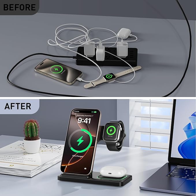 2026 Traveling Portable Wireless Fast Charger for Apple & Android Charging Station 3 in 1 Charging for iPhone17 16 15 14 13 12 11,Apple Watch & Air pods 4 3 2 Pro,Samsung Galaxy-Gifts for Family