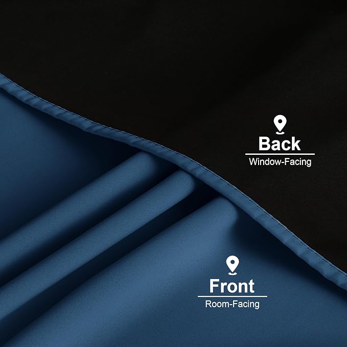 NICETOWN Moroccan Blue 100% Blackout Curtain Panels, 2 Pieces of 52x84 Inch Rod Pocket Window Drapes with Black Liner for Bedroom, Energy Smart & Noise Blocking Out Drapes for Baby Room