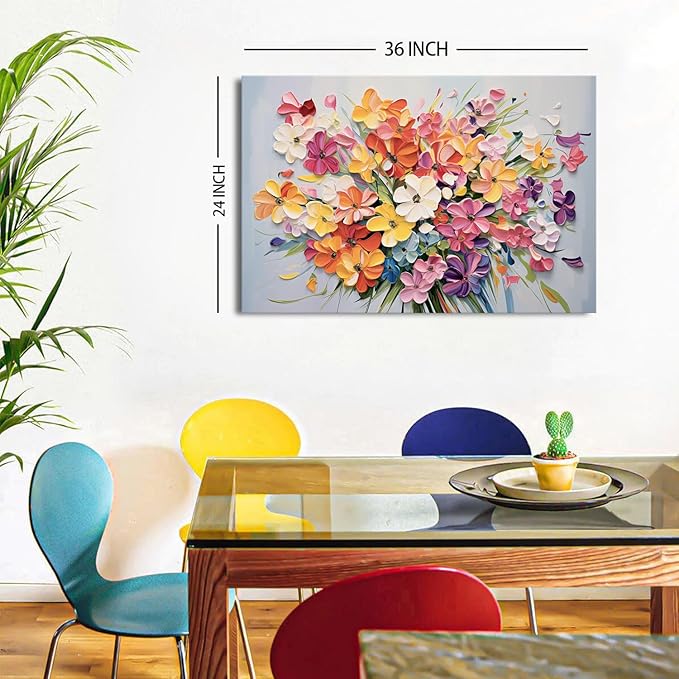 Colorful Wildflower Wall Decor Orange Daisy Flower Canvas Wall Art for Girl Women Bedroom Nature Floral Bouquet Painting Prints Picture Farmhouse Spring Botanical Artwork Kitchen Decoration 24x36"