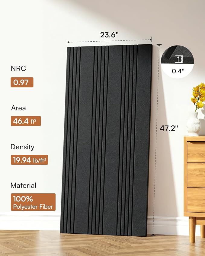 SODOCT 6 Pack Large Acoustic Panels, 47.2" X 23.6" X 0.4" Sound Proof Panels for Walls, Decorative Sound Absorbing Panels for Home Studio & Office, Black