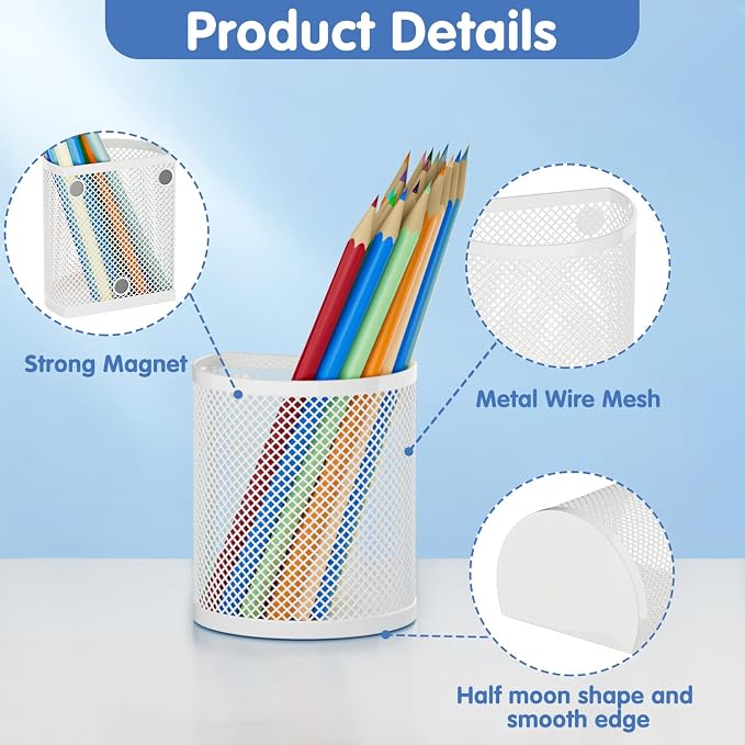 LUCYCAZ Magnetic Pencil Holder - Locker Accessories, 2 Pack Magnetic Pen Holder for Refrigerator for Home School and Office (White)