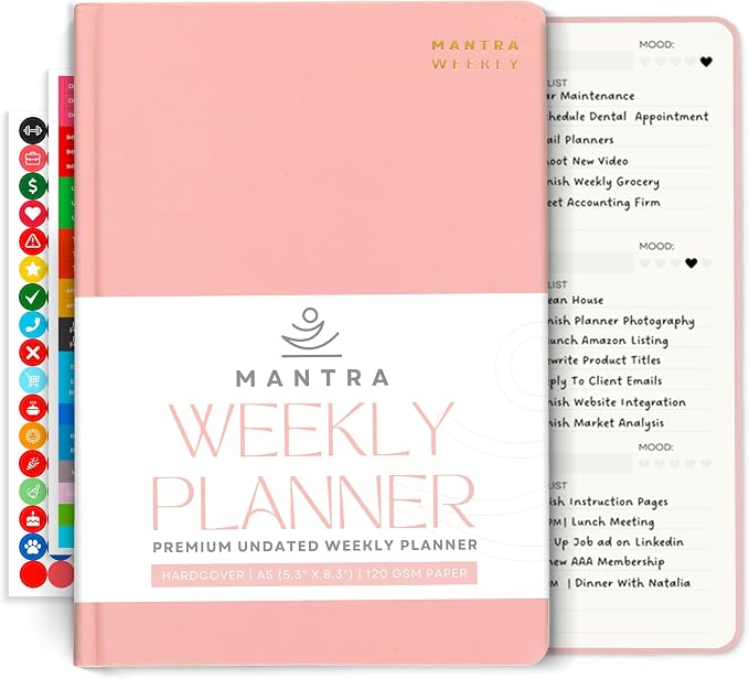 2026 Planner, Daily Journal & Gratitude Journal All-In-One with To Do List, Self Care Prompts & Habit Tracker - 5.8 x 8.3 - Pink