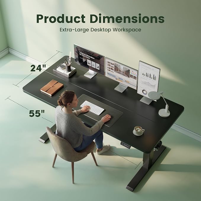 CubiCubi Standing Desk, 55 x 24 Inches Electric Height Adjustable Computer Desk, Sit Stand up Home Office Desk with Memory Presets, Black