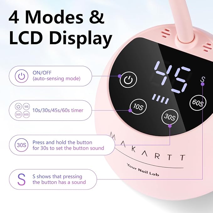 Makartt UV LED Nail Lamp - Gooseneck UV Light for Gel Nails Cherie Cordless USB 39mW/cm² Gel Lamp with 4 Times & Auto Sensor Professional Fast Flash Curing Polish Nail Art