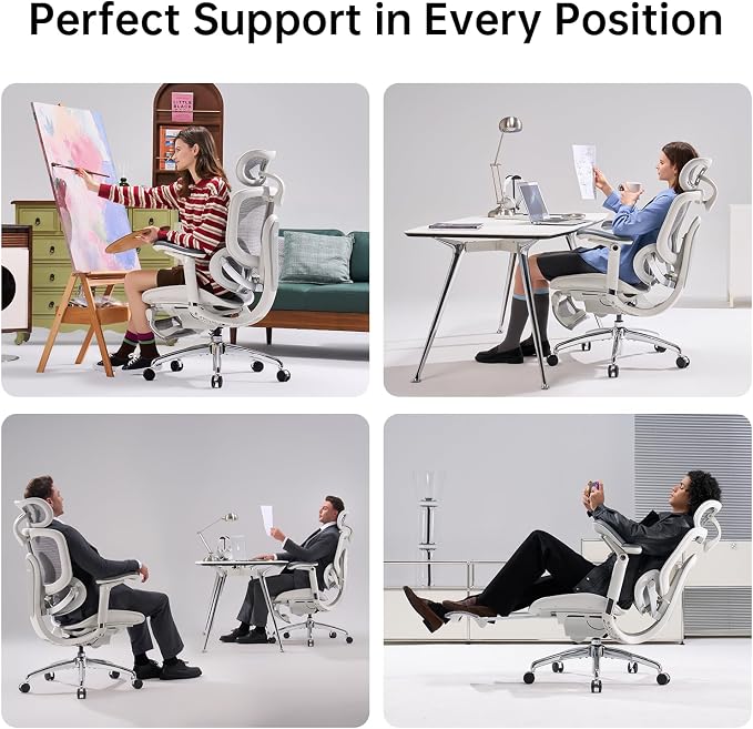 SIHOO Doro C300 Pro V2 Ergonomic Office Chair with Footrest & Full-Body Adaptive Support, 8D Armrests & Breathable Mesh, Comfy High Back Computer Desk Chair for Long Hours, 135° Recline, 2 Packs, GREY