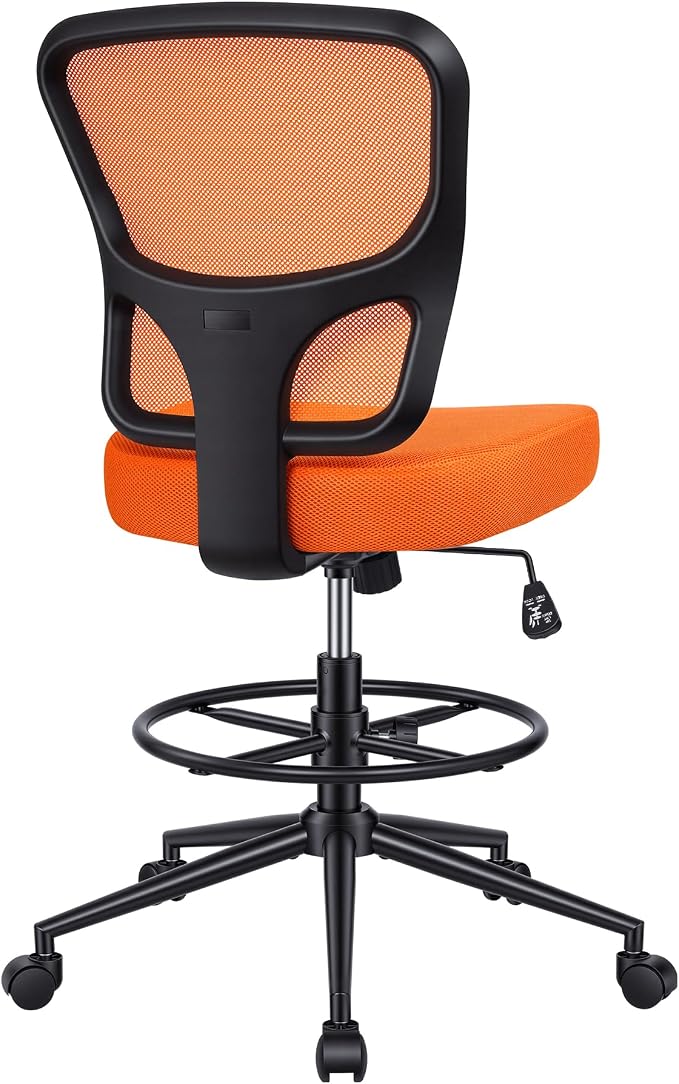 Armless Drafting Chair Tall Office Chair for Standing Desk - Adjustable Height Mesh Ergonomic Drafting Stool with Foot Ring & Wheels, Rolling Counter Height Computer Chair for Home Office