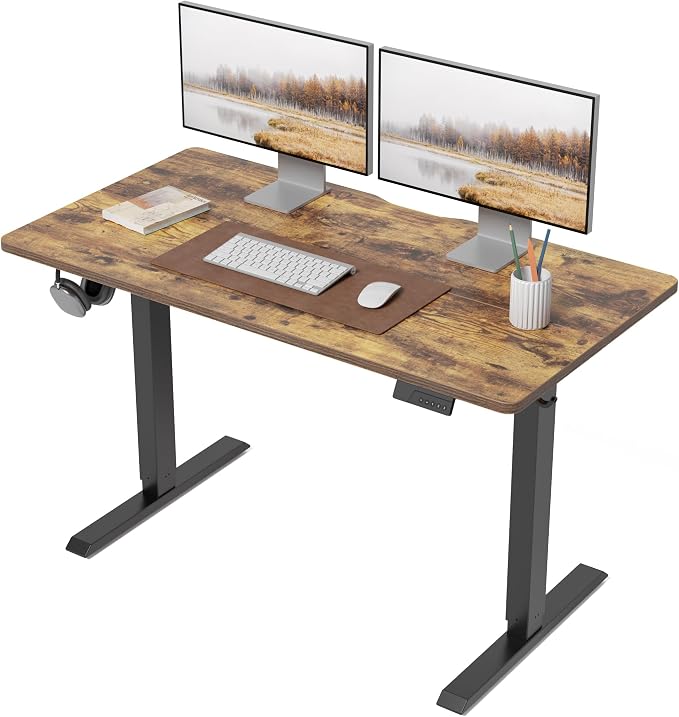 DESINO Standing Desk, 48 × 24 Inches Electric Height Adjustable, Sit and Stand Up, Computer Office Desk with Splice Board, Black Frame/Rustic Brown TOP
