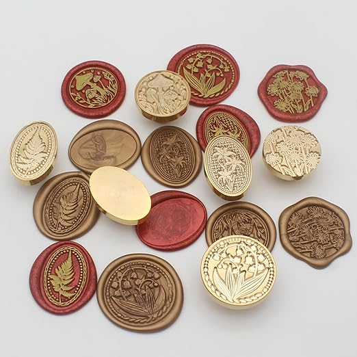 Wax Seal Stamp Kit, 6 Pcs Wax Seal Stamp Head 1 Wooden Hilt Letter Wax Seal Kit, Sealing Wax Stamp Seal Set Include Lily/Daisy/Mushroom/Oval Blank Envelope Sealing Wax Stamps for Wedding Invitation