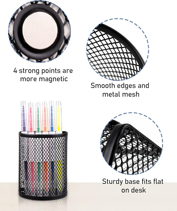 QYH Magnetic Pen Holder 4 Pack Pencil Locker Organizer Accessories for School and Office, Black