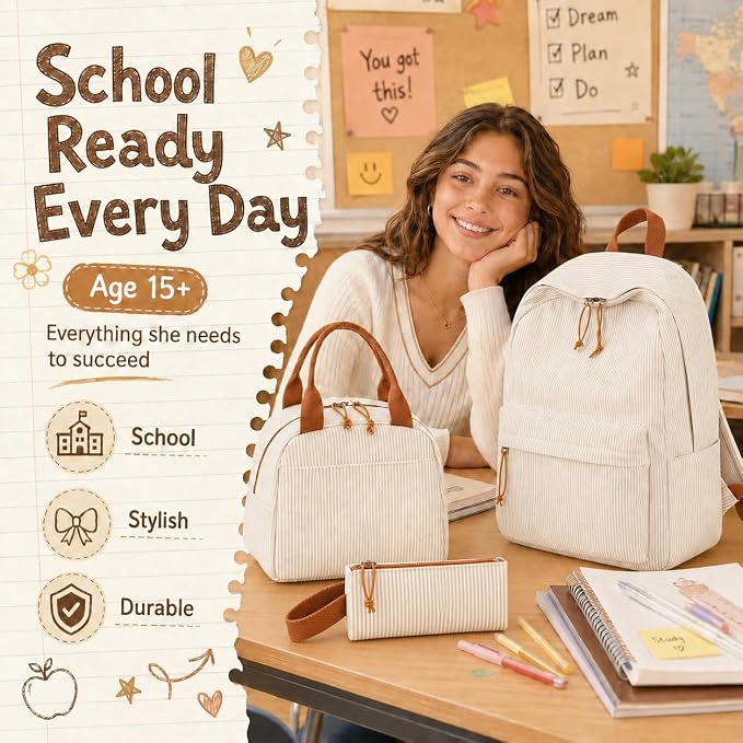 BTOOP School Backpacks for Teen Girls Bookbags Lightweight Kids Backpack School Bags Set with Lunch Box Pencil Case