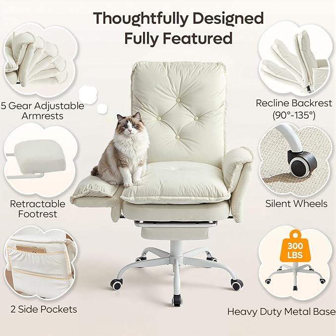 Bestier Criss Cross Office Chair with Flip-Up Armrests, High Back Executive Chair with Footrest & Wheels, Cross Legged Desk Chair for Home Office, Beige Velvet