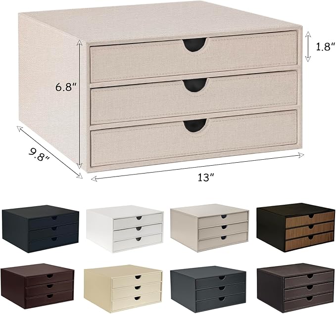 UnionBasic Leather Desktop Drawer Organizer, File Cabinet Magazine Document Holder, Office Supplies Desk Storage Organizer Box, 3 Drawer, Coffee