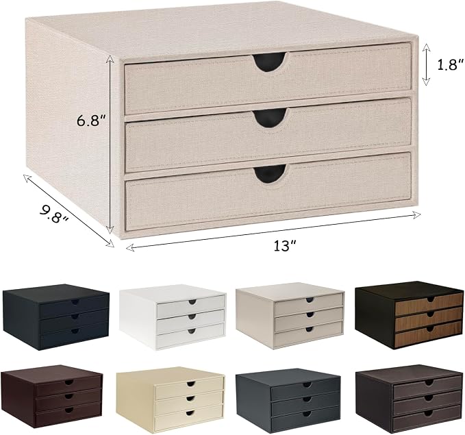 UnionBasic Document Organizer, 3-Drawer File Cabinet Document Storage Box, Office Desktop Filing Organizer, Beige