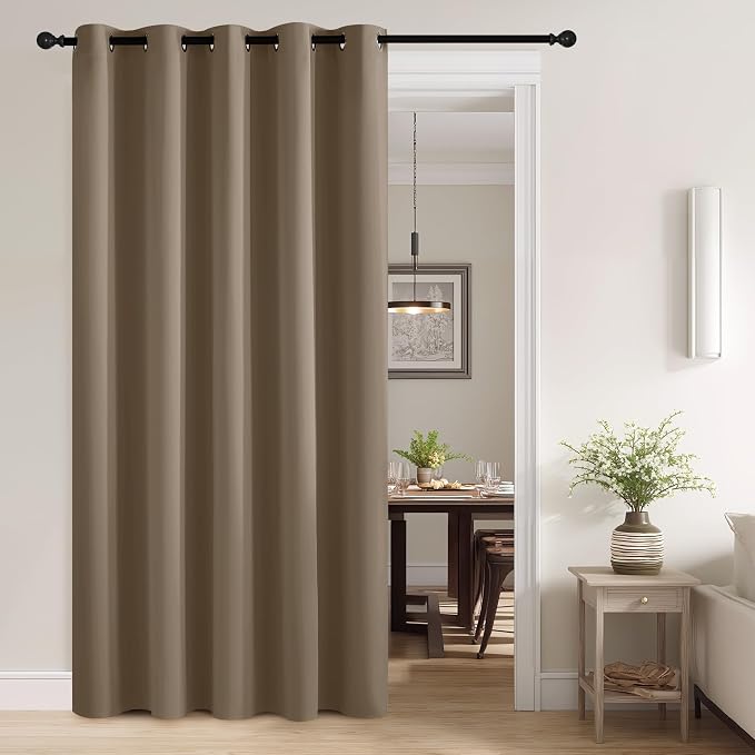 RYB HOME Mocha Total Blackout Curtains for Bedroom, Wide Thermal Insulated Privacy Curtains for Sliding Glass Doors/Patio Door/Living Room/Open Closet, Room Divider Panel, W70 x L84, 1 Panel