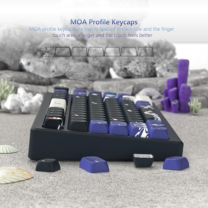 Womier PBT Black Keyboard Keycaps, Japanese MOA Keycaps for Mechanical Keyboard, Cute Custom Dye-Sublimation Key Cap for 60 65 75 100 Percent, Kanagawa