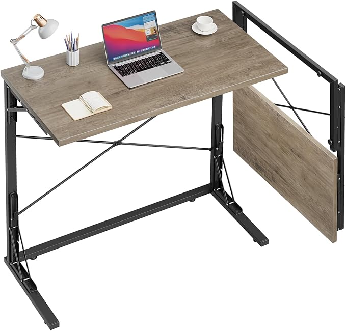 Vantic 31.5" Folding Desk, Foldable TV Tray Table for Eating on Couch, Extra Large TV Dinner Trays, Portable Fold Computer Writing Desk Table for Home Office, Greige