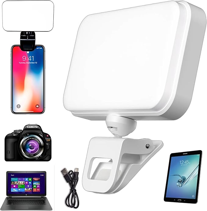 Selfie Ring Light (Latest) 66 LED 3 Colors 5 Levels 360 Degree Rotation Flexible High Brightness (Long Battery) Type-C Fast Charge Fill Portable Clip Light for Phones, Camera, Laptop, ipad, Webcam