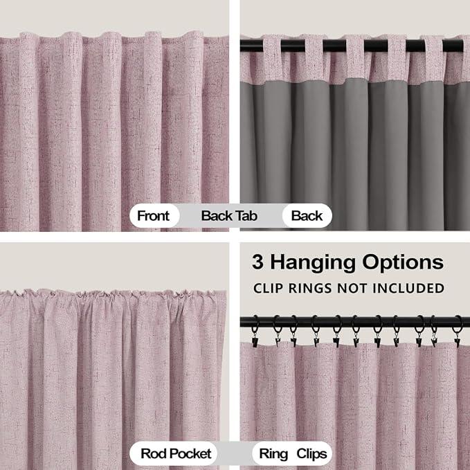 KOUFALL Mauve Dusty Rose Pink Curtains,Blackout Vintage Linen French Country Pale Pastel Curtains for Bedroom Girls Room Living Room