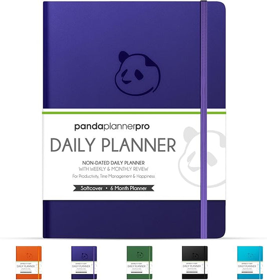 Panda Planner Pro A4 Daily Planner 2026 – 6 Month Undated Planner with Hourly Schedule, Large 8.5x11 Layout, To Do List, Daily Journal, Goal Planner, Habit Tracker & Gratitude Organizer for Home/Office – Purple