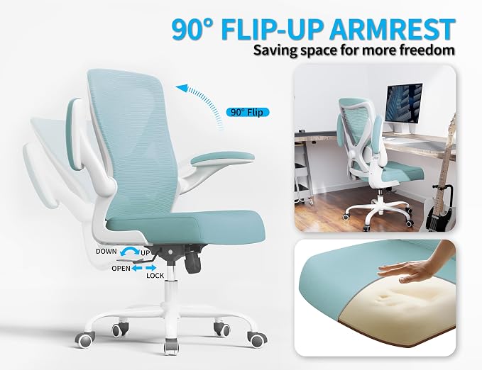 Office Chair - Ergonomic Desk Chair with Adjustable Lumbar Support, Mesh Computer Chair, Executive Office Chairs for Adults, Wide Seat Office Chair Back Support for Tall Men (Mint Green)
