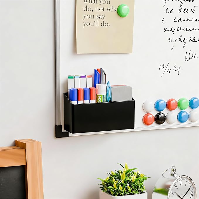 Yieach Magnetic Dry Erase Marker Holder for Whiteboard,Expo,Refrigerator,Fridge,Non Slip Magnet Pencil Holder,Wall Mounted Acrlic Pen Holder with Adhesive,Classroom and Locker Magnetic Organizer,Black