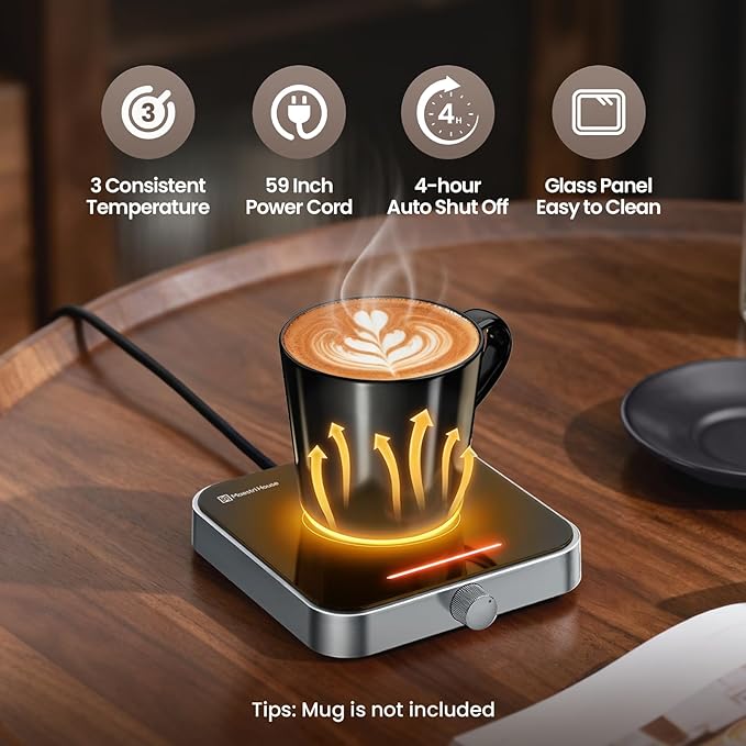 Maestri House Mug Warmer, Electric Coffee Cup Warmer for Desk with 3-Temp Settings,Auto Shut Off, Constant Temperature Heating for Beverage, Milk, Tea and Hot Chocolate at Home & Office (Silver)