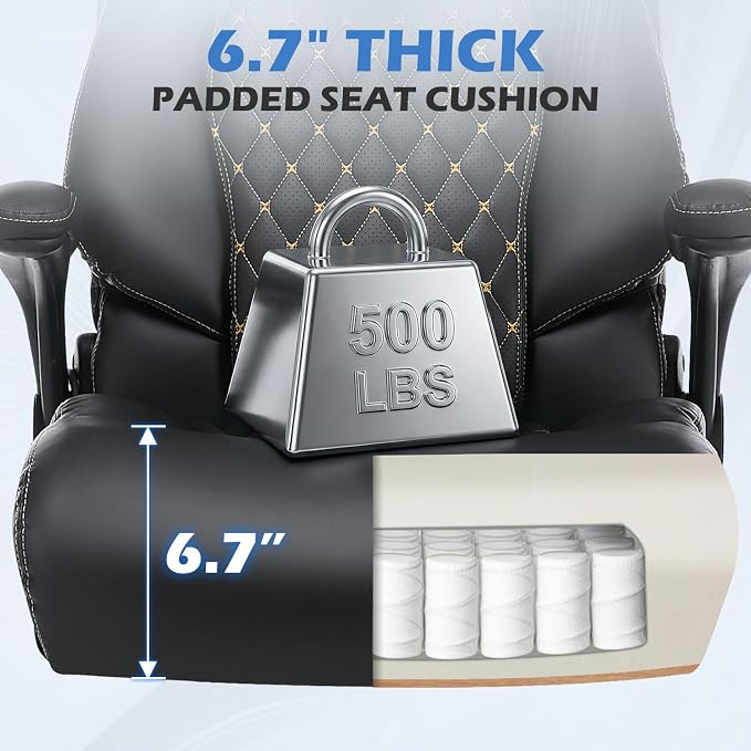 500Lbs Big and Tall Office Chair,Comfy Heavy Duty Executive Chair with Adjustable Lumbar Support for Back Pain,High Back Desk Chair with Wide Seat for Home Office