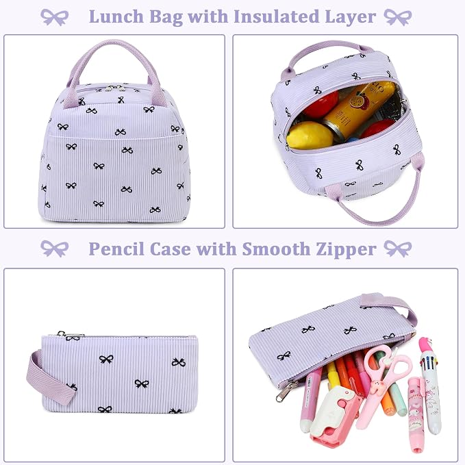 LEDAOU Kids Backpack for Girls Backpacks with Lunch Box, Lightweight Bookbag Set Elementary Middle School Back pack for 8-14