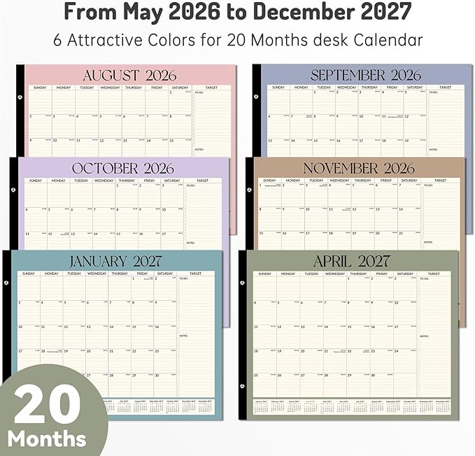 Forvencer Desk Calendar 2026-2027, 20 Months Calendar Runs from May 2026 to December 2027, 22" x 17" Large 2026 Desk Calendar Monthly Planner with Plastic Cover for Home School Office, Green