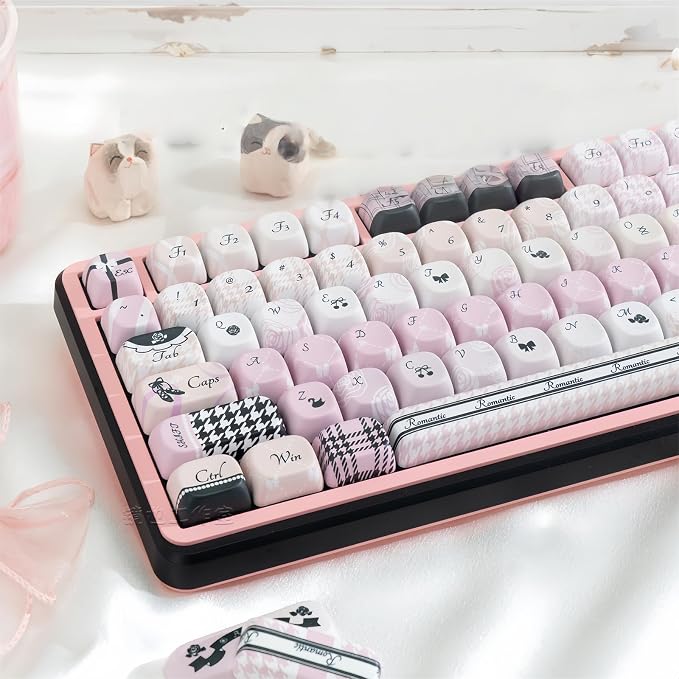 Black Pink Cute Keycaps,MOA Pofile Swan-Theme Custom Keycap Dye Sublimation PBT Keycaps 131 Keys Full Size Keycap Set for Cherry MX Switches 60% 75% 100% Mechanical Gaming Keyboard