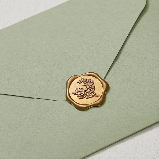 UNIQOOO Wax Seal Stickers - Eucalyptus Wedding Invitation Envelope Seal Stickers, 100 Pcs Self- Adhesive Antique Gold Stickers, Perfect for Invitation, Christmas, Gift Wrapping, Party